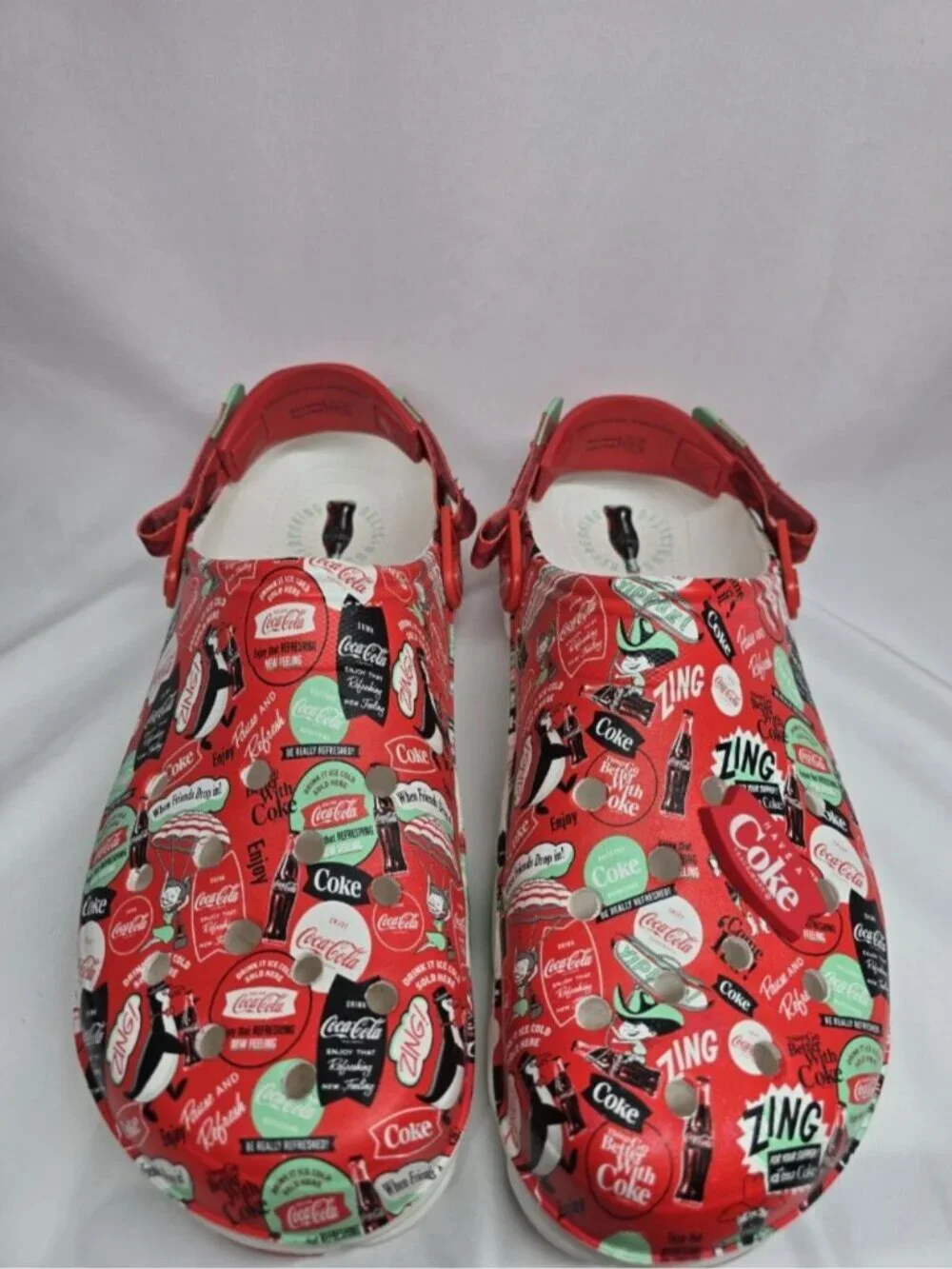 Crocs Mens COCA COLA ALL-TERRAIN CLOG White Red MENS SIZE 15- MISSING CHARMS